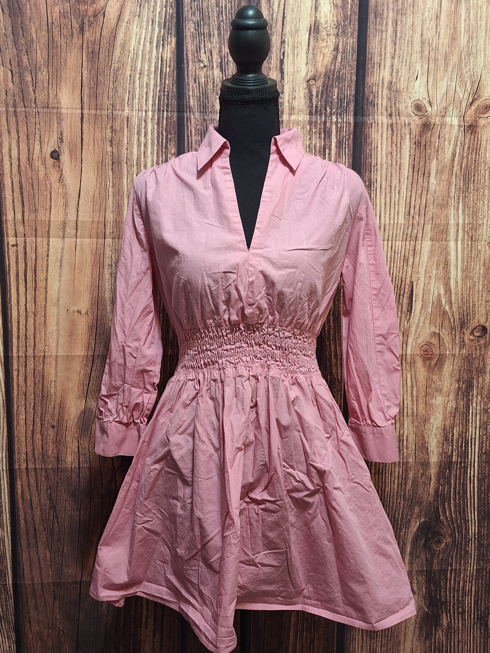 Zara Pink Smocked-Waist Mini Shirt Dress Womens Size Small!